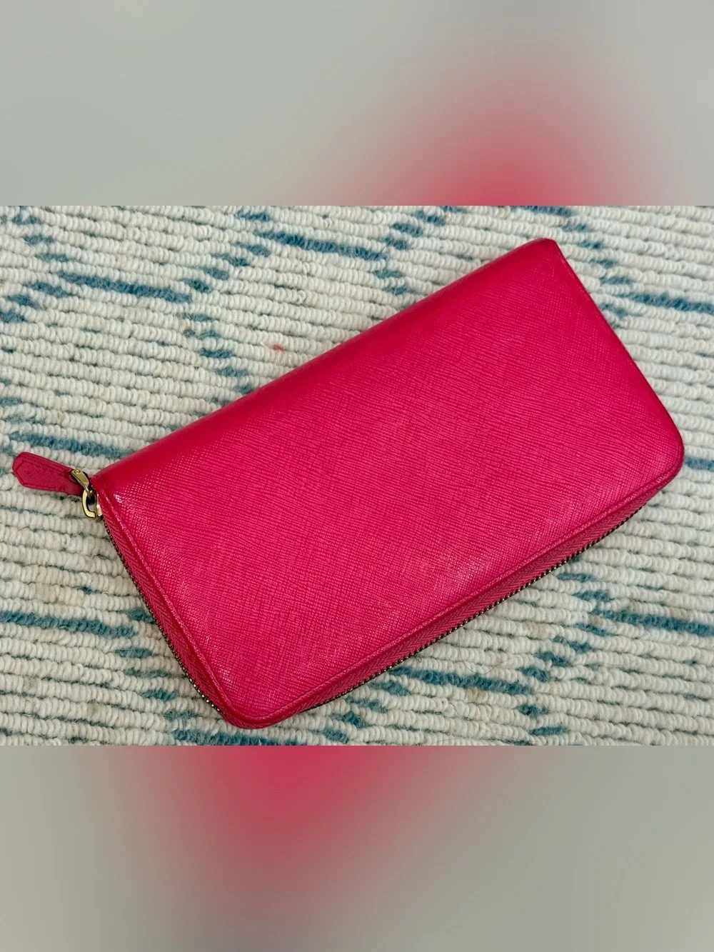 PRADA Y2K Barbiecore Hot Pink Saffiano Leather Zip Wallet/Clutch - Fits IPhone